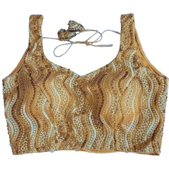Antique Gold Sleeveless blouse with sequin work - Picture 1 of 1